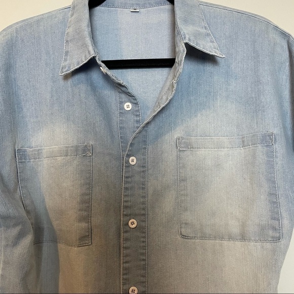 Denim Look Cotton Blend Button Down Dress/ Tunic Top - Picture 4 of 11